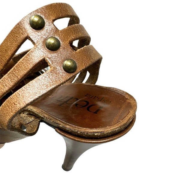 Pedro Garcia Designer Brown Leather Open Toe Studded Cut Out Heels Size 37.5 - Picture 9 of 10